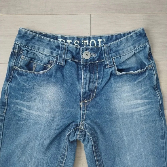 Pistol Straight Leg Denim Blue Jeans  Dark Wash, 28 - Picture 3 of 10